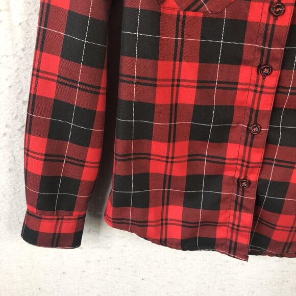 Dixxon Shirt Womens Small Red Black Plaid Flannel Long Sleeve Barrett-Jackson - Picture 14 of 16